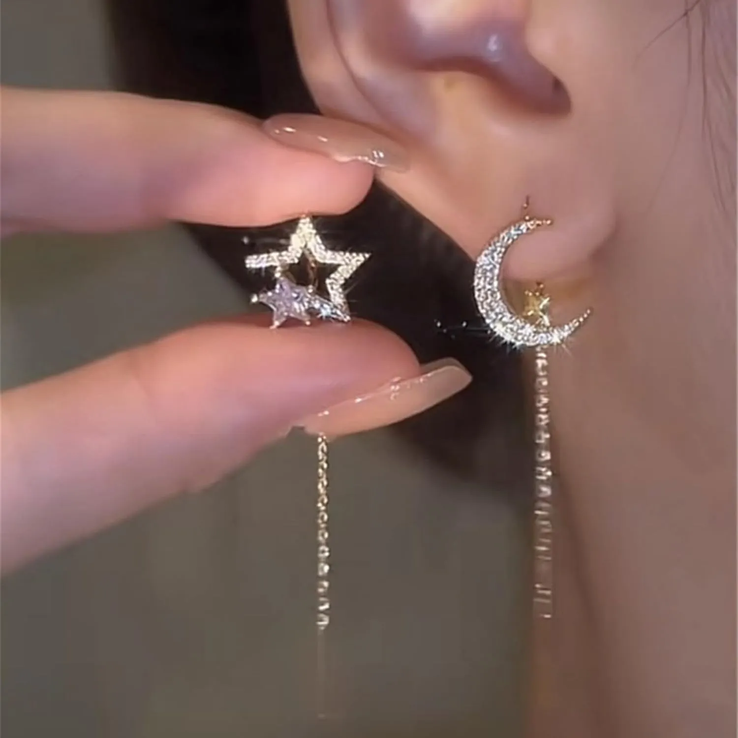 Zircon Moon Earrings Star Dangle Earrings Butterfly Tassel Earrings Minimalist Piercing Studs Trendy Earrings Fashion Pendant Earrings