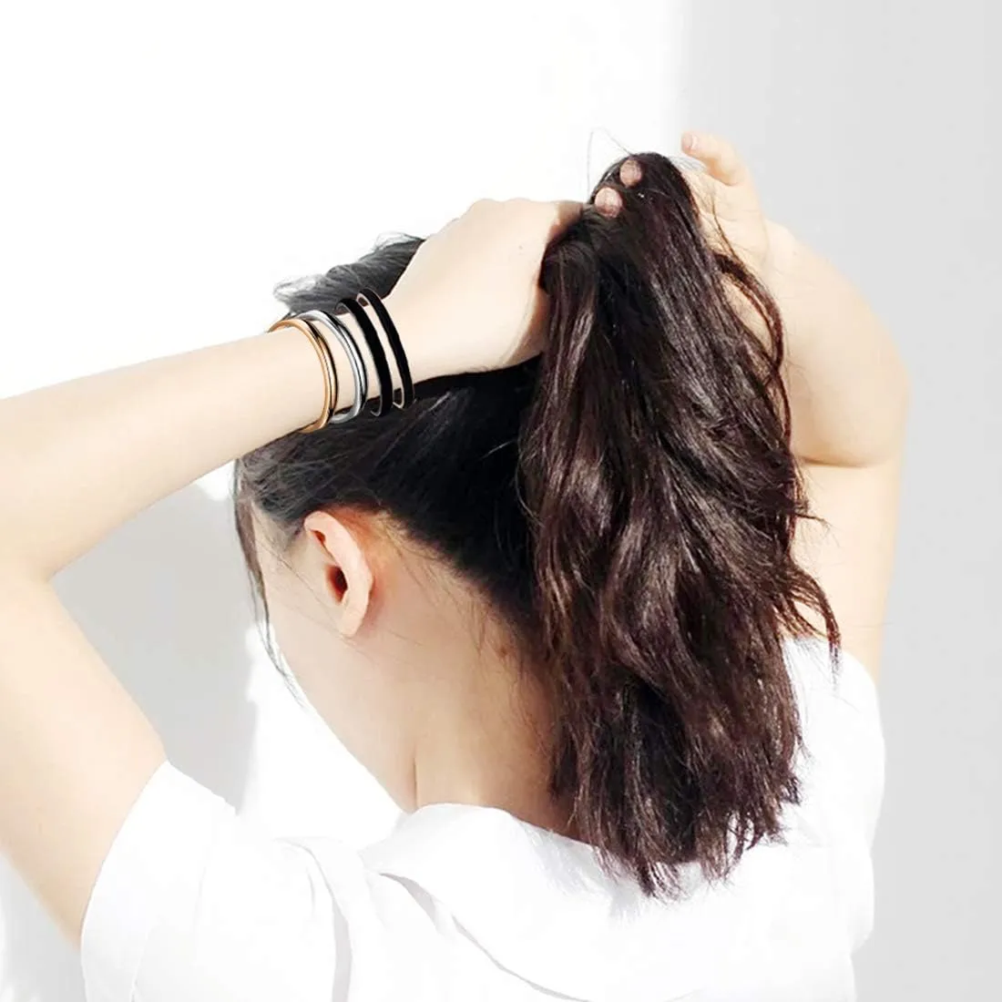Zuo Bao Hair Tie Bracelet High Polishing Stainless Steel Grooved Cuff Bangle for Women